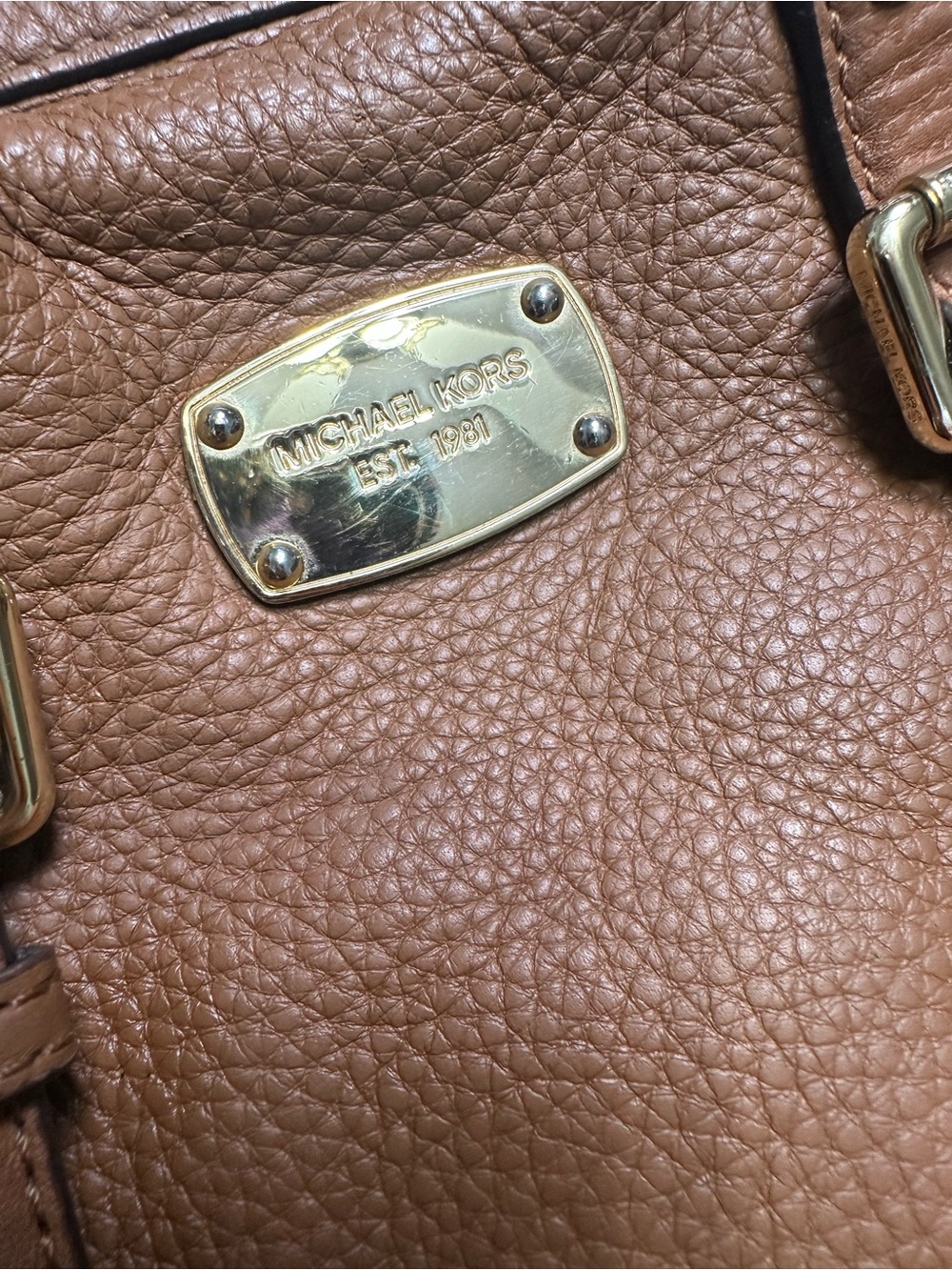Michael Kors Brown Pebbled Leather Bedford Satchel with Strap - Picture 10 of 13